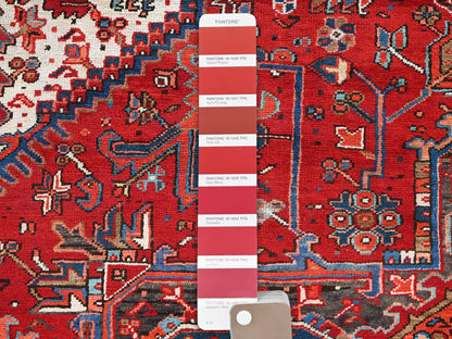 Heriz Heriz hand-knotted worn wool rug in Red & Black, 10'1" x 12'9" — SKU O085562 (view 7)