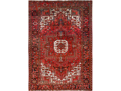 Heriz Heriz hand-knotted worn wool rug in Red & Black, 7'5" x 10'2" — SKU O085570
