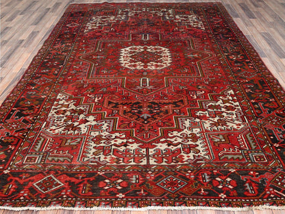 Heriz Heriz hand-knotted worn wool rug in Red & Black, 7'5" x 10'2" — SKU O085570 (view 2)