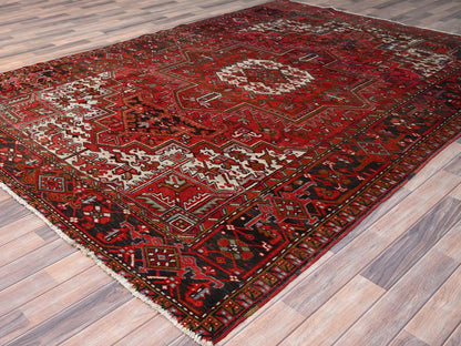 Heriz Heriz hand-knotted worn wool rug in Red & Black, 7'5" x 10'2" — SKU O085570 (view 3)