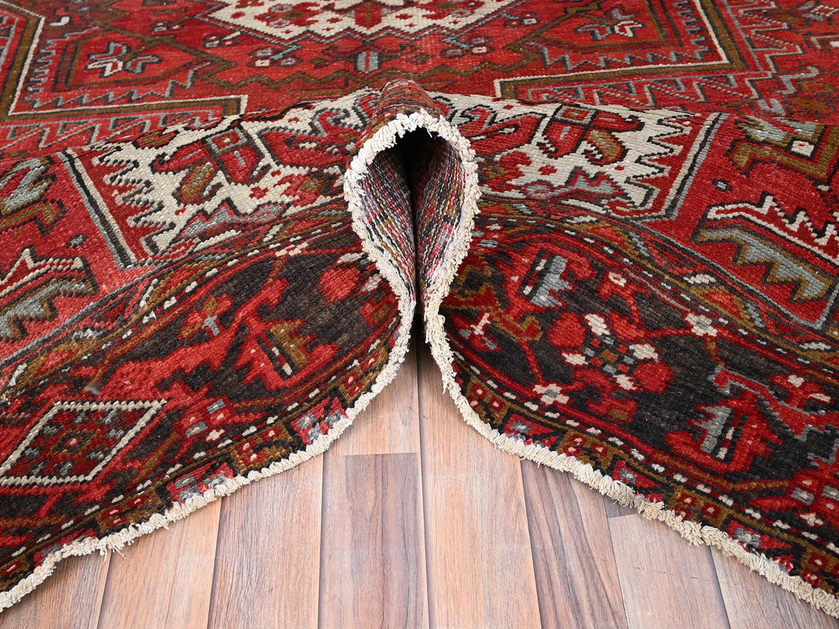 Heriz Heriz hand-knotted worn wool rug in Red & Black, 7'5" x 10'2" — SKU O085570 (view 5)