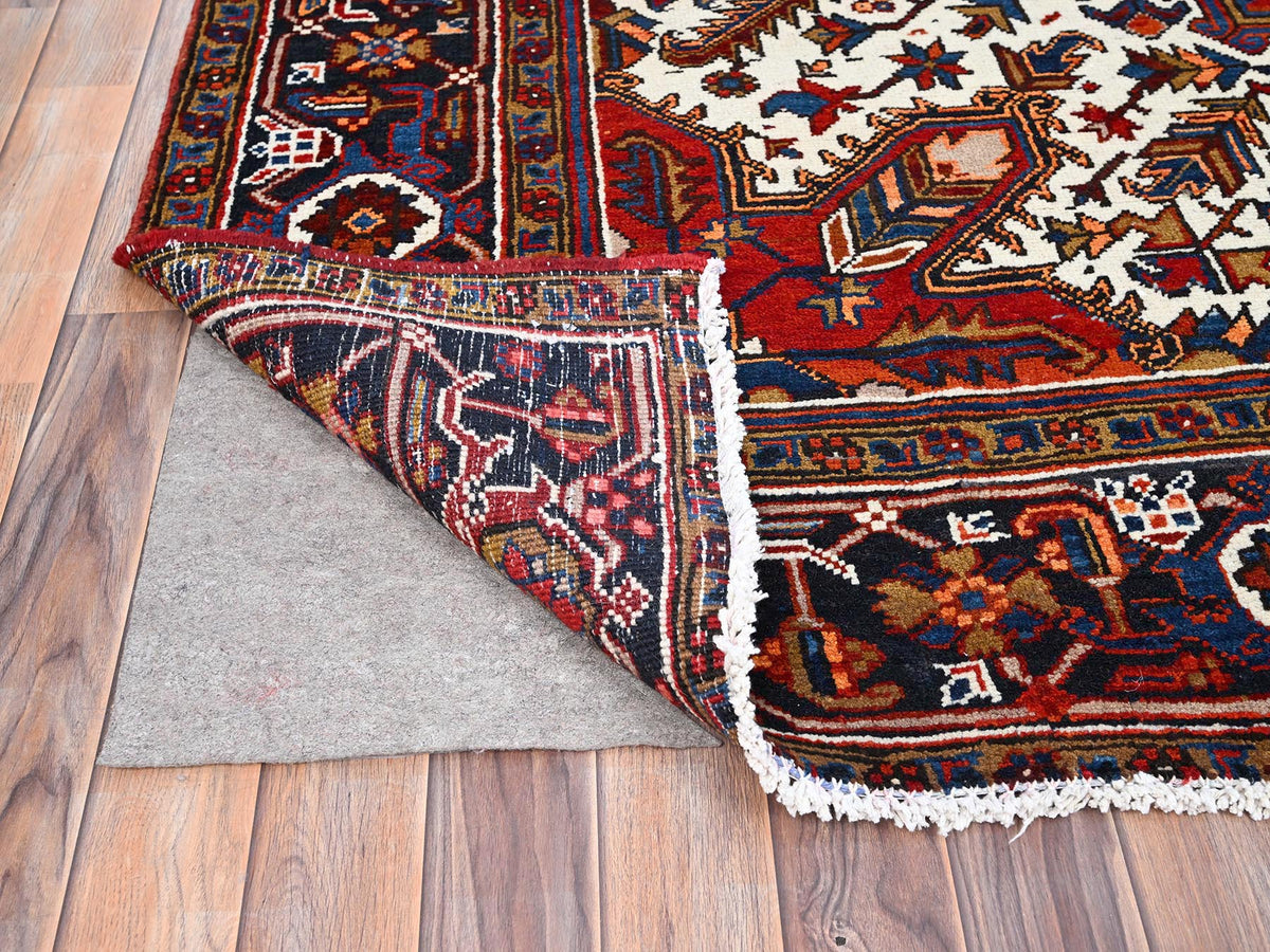 Persian Heriz hand-knotted worn wool rug in Red, 8'5" x 10'9", SKU O085572 (view 4)