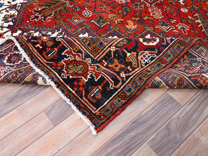 Persian Heriz hand-knotted worn wool rug in Red, 8'5" x 10'9", SKU O085572 (view 6)