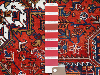 Persian Heriz hand-knotted worn wool rug in Red, 8'5" x 10'9", SKU O085572 (view 7)