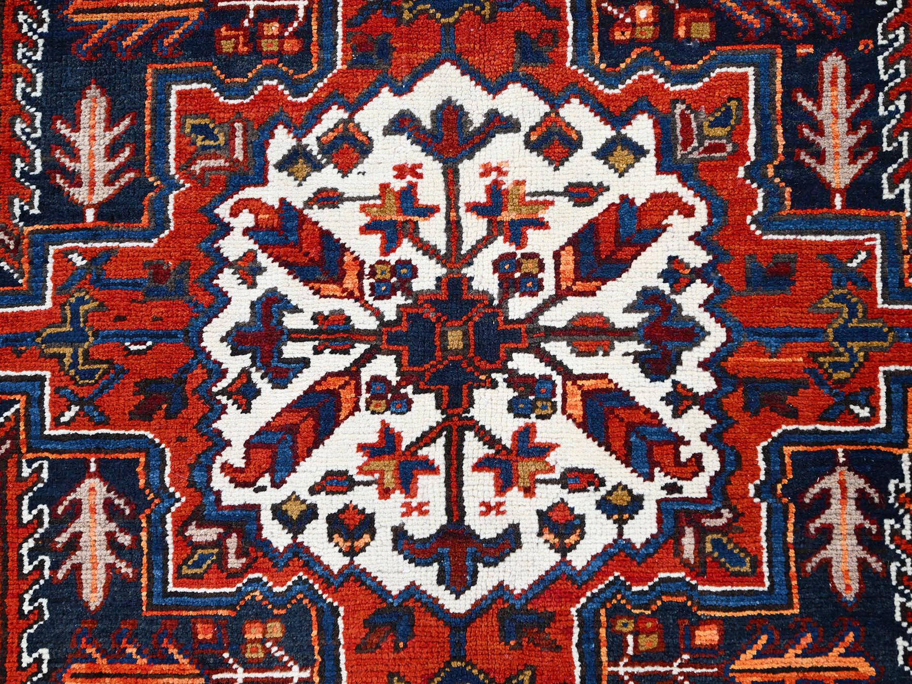 Persian Heriz hand-knotted worn wool rug in Red, 8'5" x 10'9", SKU O085572 (view 8)