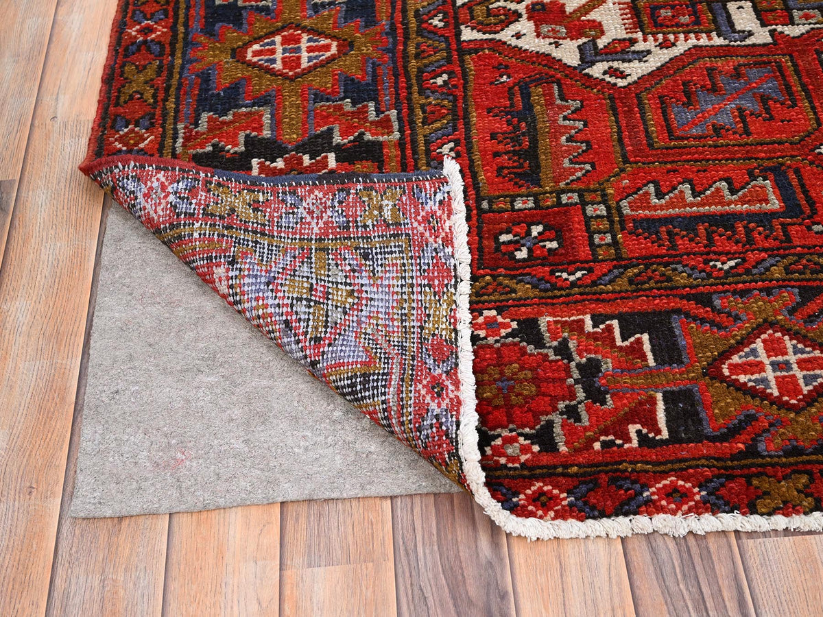 Heriz Heriz hand-knotted worn wool rug in Red & Yale Blue, 7'9" x 11' — SKU O085577 (view 4)