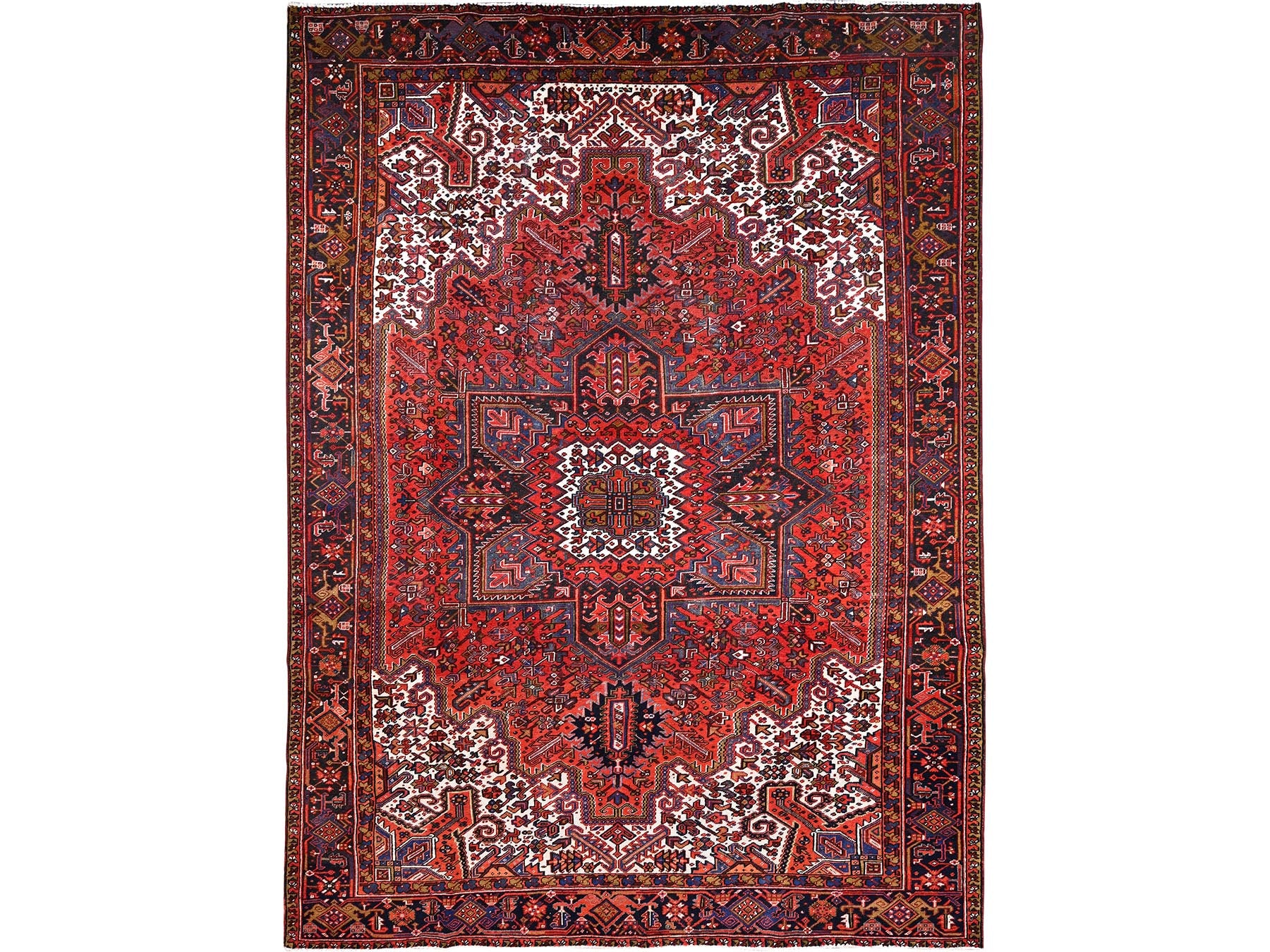 Heriz Heriz hand-knotted worn wool rug in Red & Black, 10' x 13'2" — SKU O085578