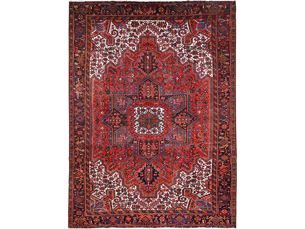 Heriz Heriz hand-knotted worn wool rug in Red & Black, 10' x 13'2" — SKU O085578