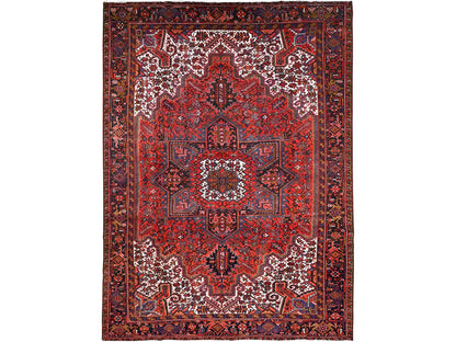 Heriz Heriz hand-knotted worn wool rug in Red & Black, 10' x 13'2" — SKU O085578