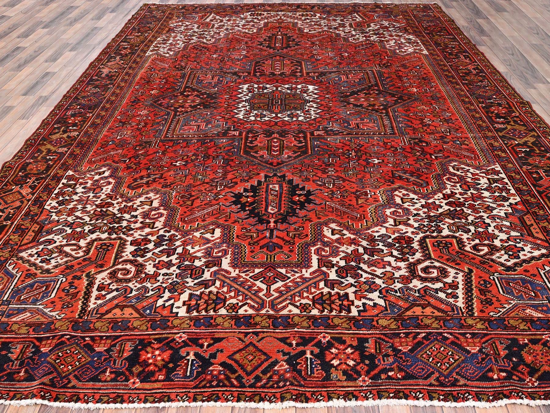 Heriz Heriz hand-knotted worn wool rug in Red & Black, 10' x 13'2" — SKU O085578 (view 2)