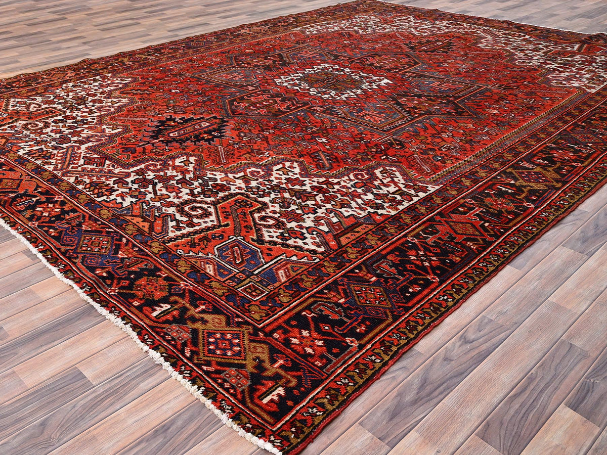 Heriz Heriz hand-knotted worn wool rug in Red & Black, 10' x 13'2" — SKU O085578 (view 3)