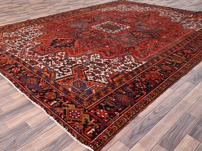 Heriz Heriz hand-knotted worn wool rug in Red & Black, 10' x 13'2" — SKU O085578 (view 3)