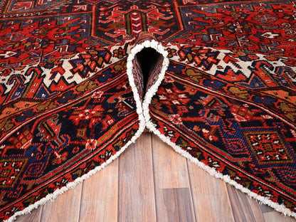 Heriz Heriz hand-knotted worn wool rug in Red & Black, 10' x 13'2" — SKU O085578 (view 5)