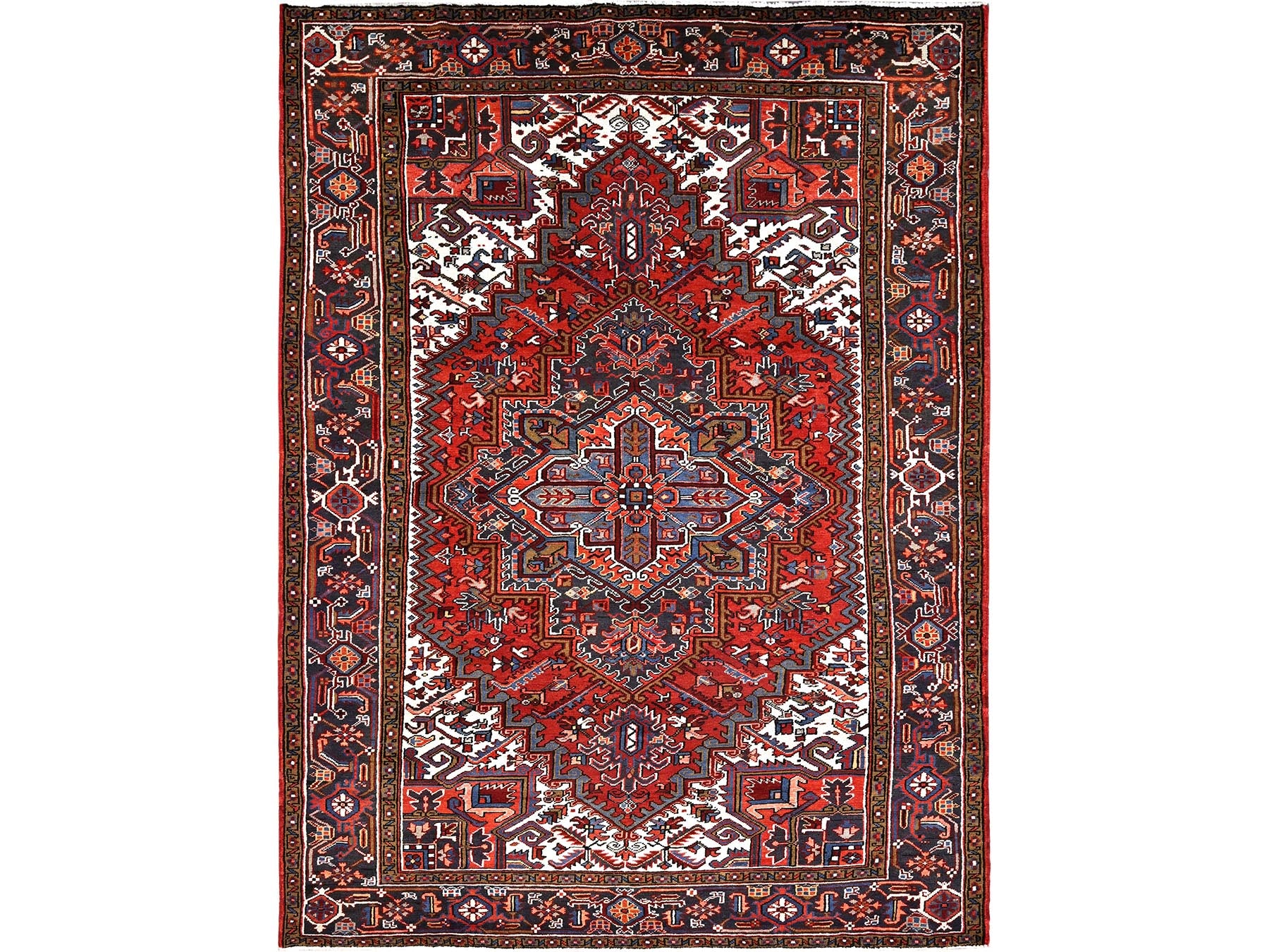Heriz Heriz hand-knotted worn wool rug in Red & Gray, 8'1" x 11'1" — SKU O085581