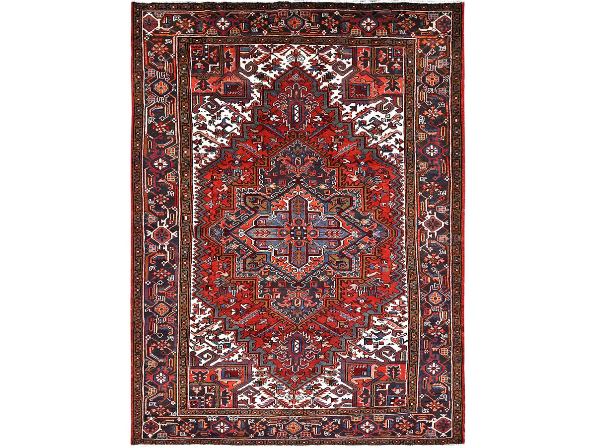 Heriz Heriz hand-knotted worn wool rug in Red & Gray, 8'1" x 11'1" — SKU O085581