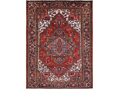 Heriz Heriz hand-knotted worn wool rug in Red & Gray, 8'1" x 11'1" — SKU O085581