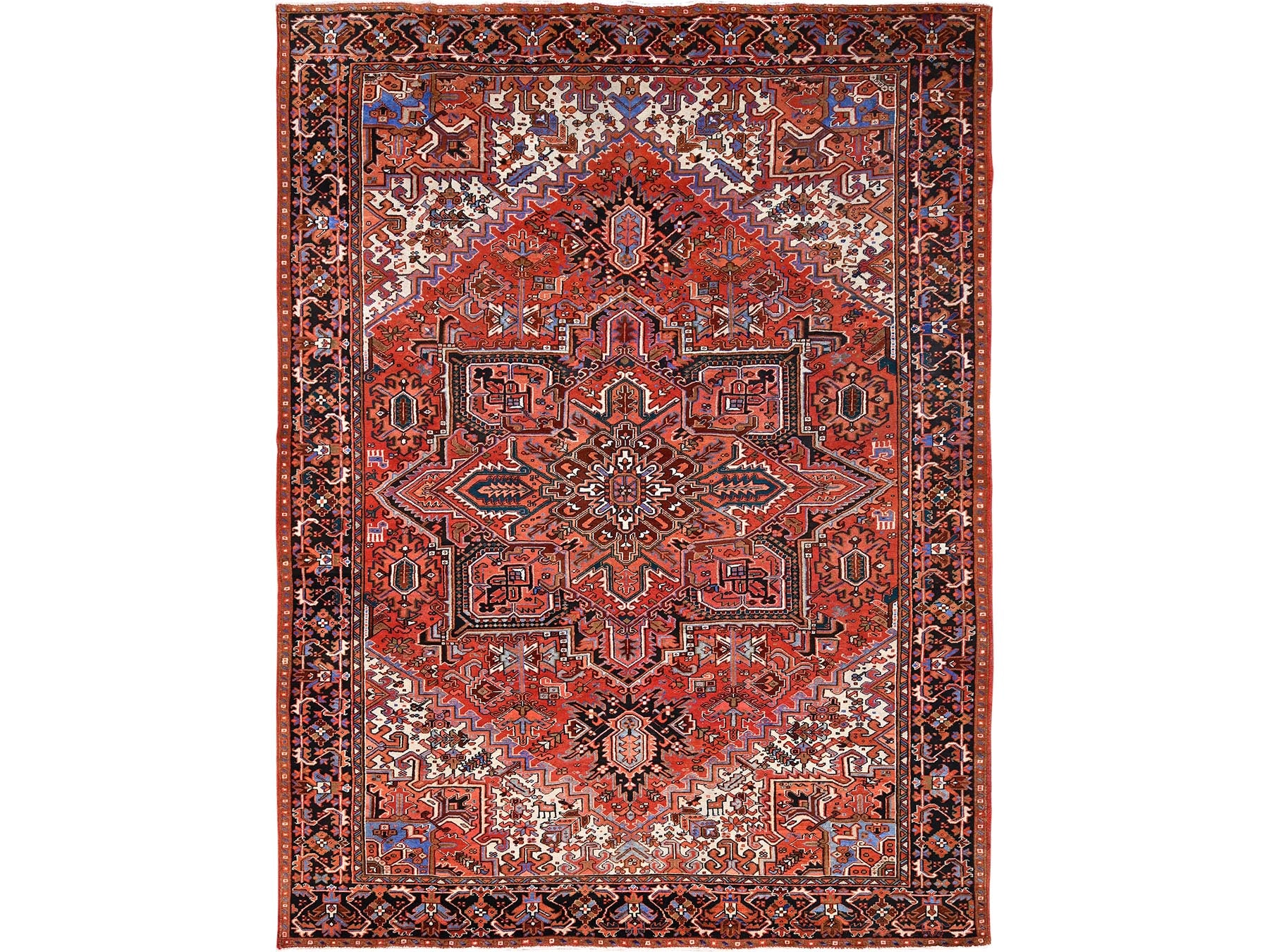Heriz Heriz hand-knotted worn wool rug in Red & Black, 10'1" x 13'2" — SKU O085589