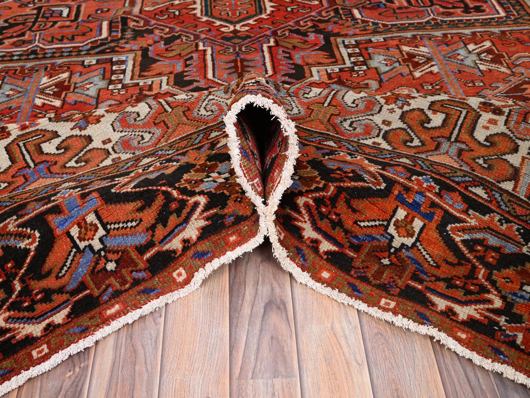Heriz Heriz hand-knotted worn wool rug in Red & Black, 10'1" x 13'2" — SKU O085589 (view 5)