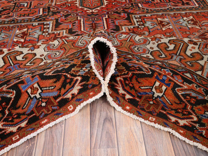 Heriz Heriz hand-knotted worn wool rug in Red & Black, 10'1" x 13'2" — SKU O085589 (view 5)