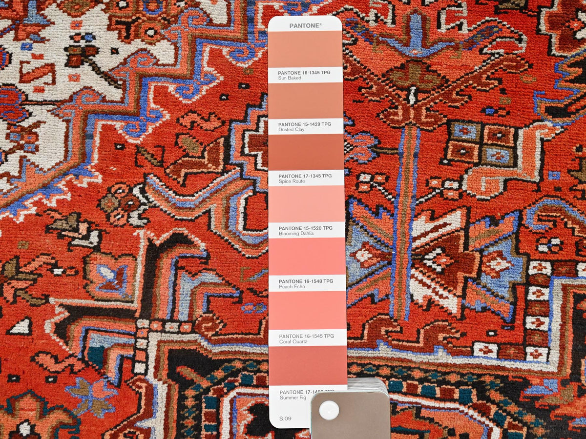 Heriz Heriz hand-knotted worn wool rug in Red & Black, 10'1" x 13'2" — SKU O085589 (view 7)