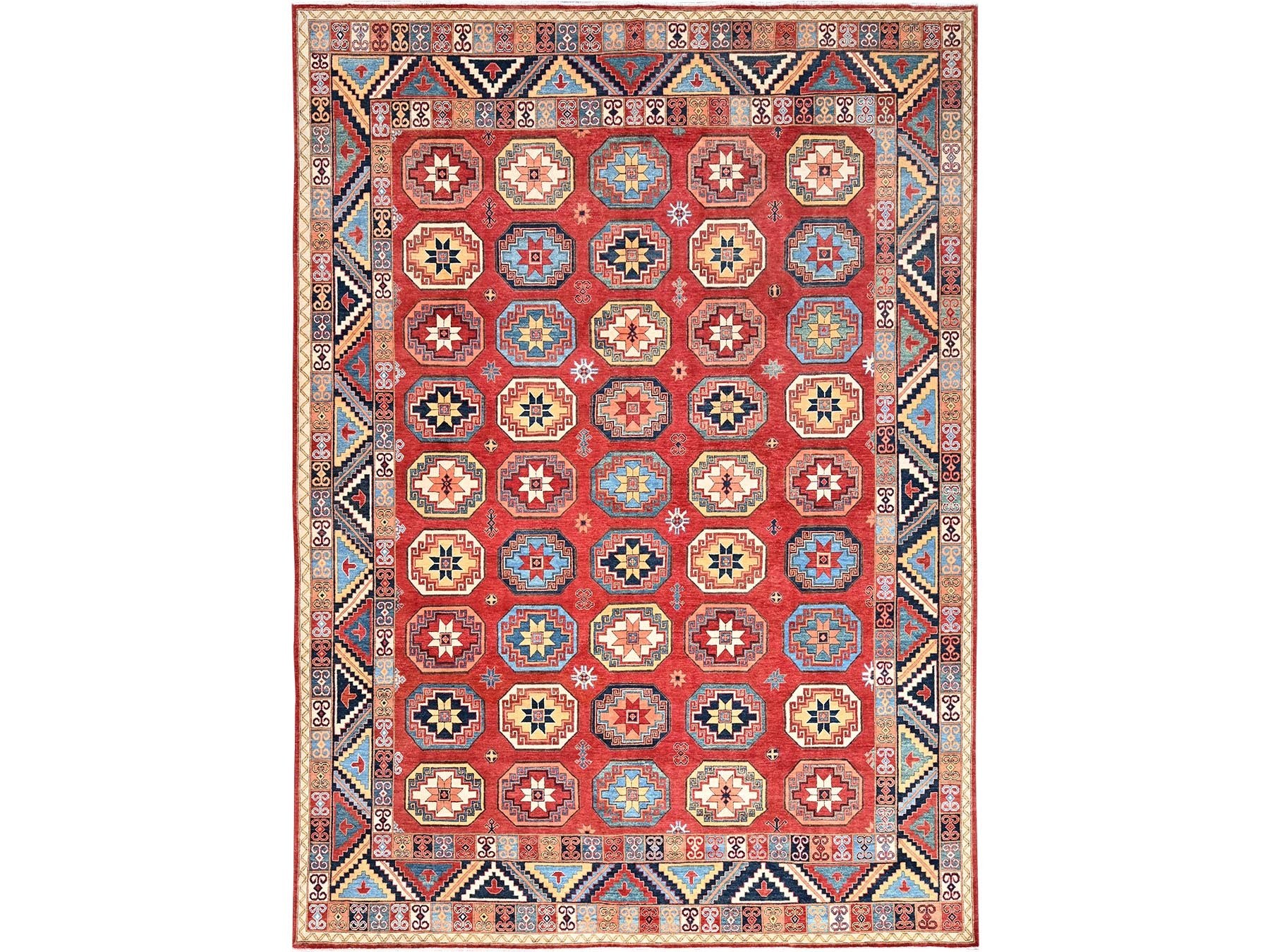 Ersari Tribal & Geometric hand-knotted wool rug in Red & Blue, 10' x 13'10" — SKU O085590
