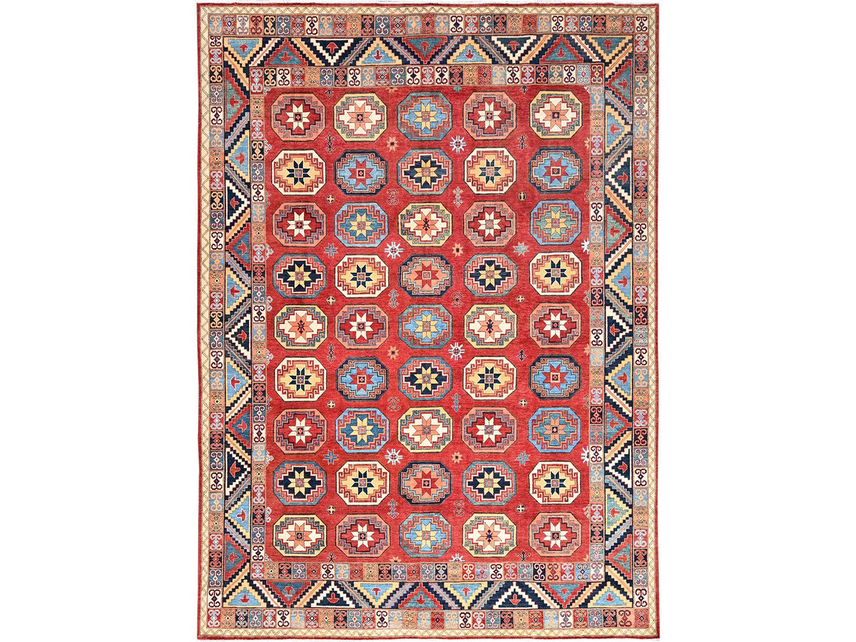 Ersari Tribal & Geometric hand-knotted wool rug in Red & Blue, 10' x 13'10" — SKU O085590