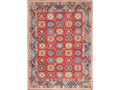 Ersari Tribal & Geometric hand-knotted wool rug in Red & Blue, 10' x 13'10" — SKU O085590