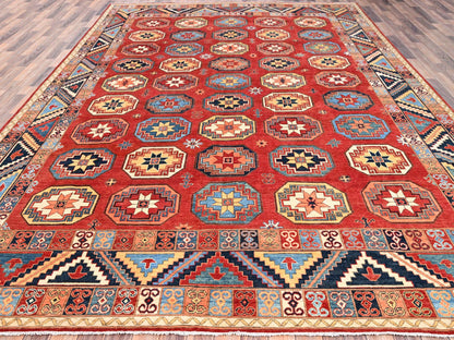Ersari Tribal & Geometric hand-knotted wool rug in Red & Blue, 10' x 13'10" — SKU O085590 (view 2)