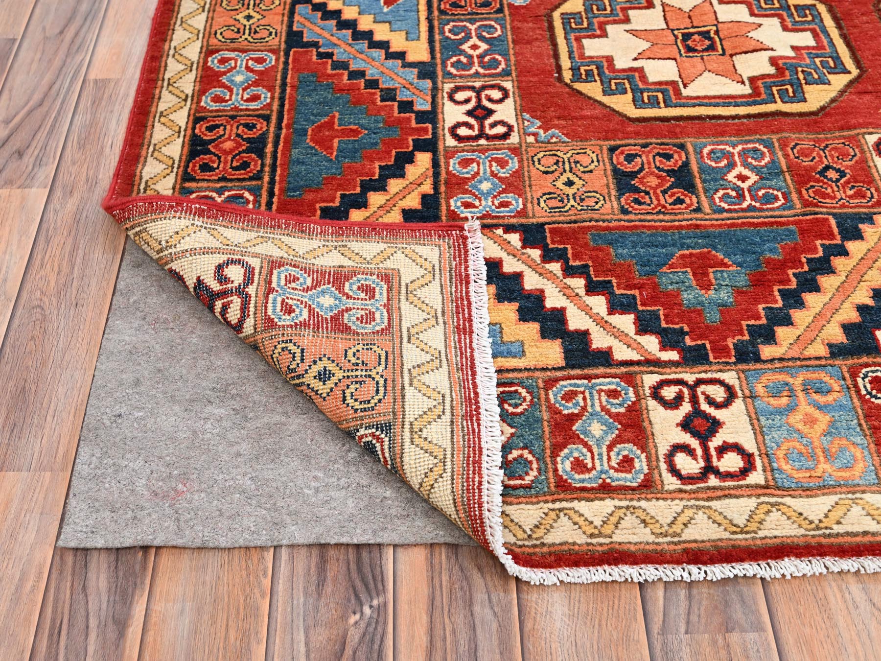 Ersari Tribal & Geometric hand-knotted wool rug in Red & Blue, 10' x 13'10" — SKU O085590 (view 4)