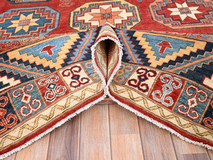 Ersari Tribal & Geometric hand-knotted wool rug in Red & Blue, 10' x 13'10" — SKU O085590 (view 5)