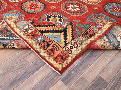 Ersari Tribal & Geometric hand-knotted wool rug in Red & Blue, 10' x 13'10" — SKU O085590 (view 6)