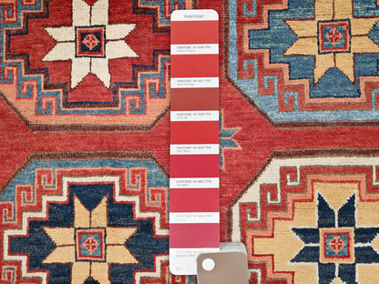 Ersari Tribal & Geometric hand-knotted wool rug in Red & Blue, 10' x 13'10" — SKU O085590 (view 7)