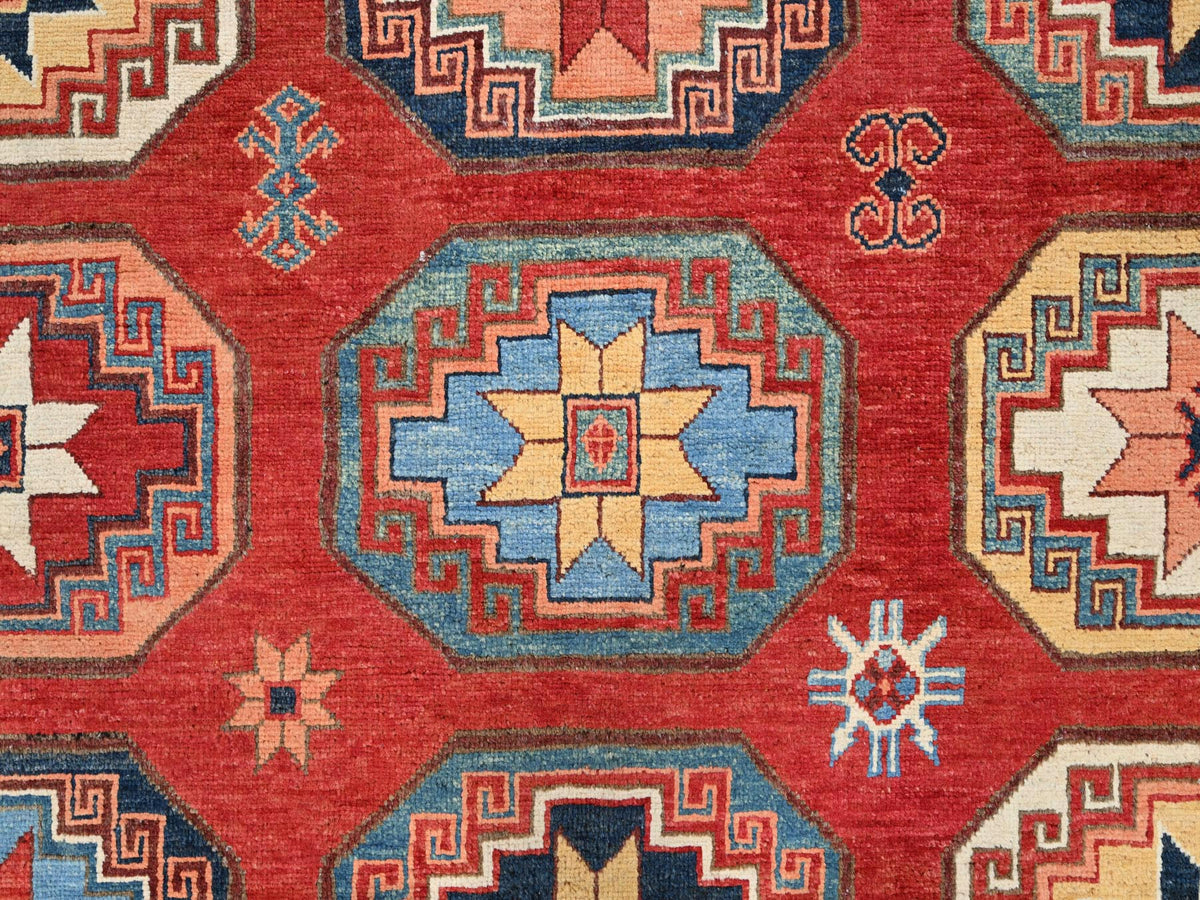 Ersari Tribal & Geometric hand-knotted wool rug in Red & Blue, 10' x 13'10" — SKU O085590 (view 8)