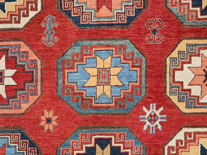 Ersari Tribal & Geometric hand-knotted wool rug in Red & Blue, 10' x 13'10" — SKU O085590 (view 8)
