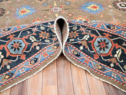 Brown 9'0" x 11'9" Heriz Hand knotted Wool Rug - Sku: O085634
