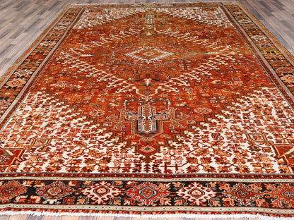 Heriz Heriz hand-knotted worn wool rug in Orange & Black, 10'2" x 13' — SKU O085656 (view 2)