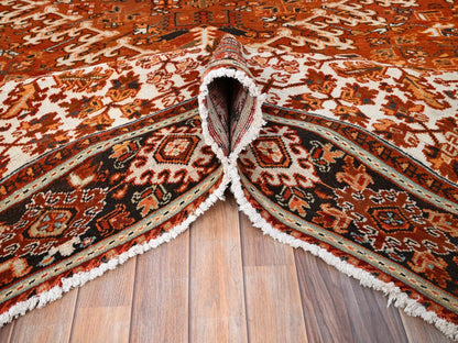 Heriz Heriz hand-knotted worn wool rug in Orange & Black, 10'2" x 13' — SKU O085656 (view 5)