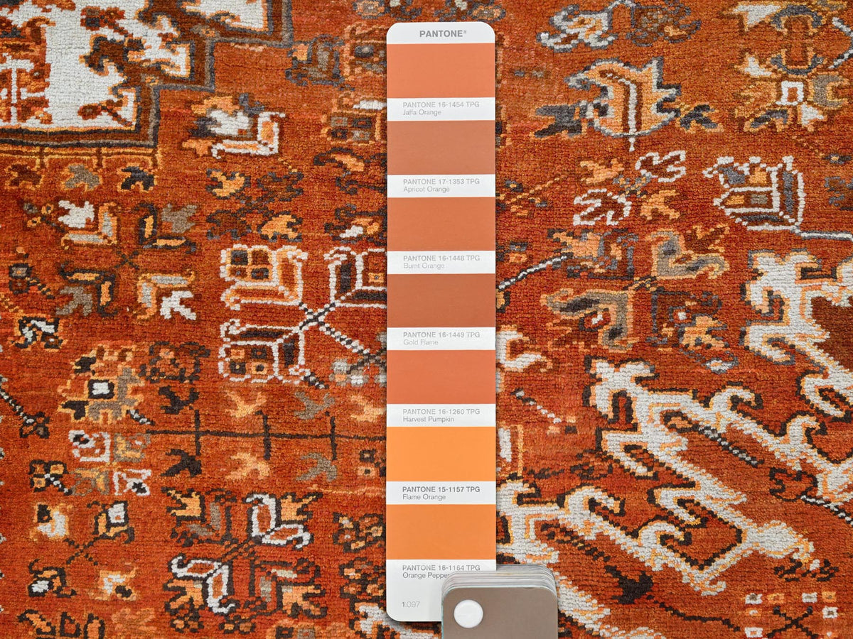 Heriz Heriz hand-knotted worn wool rug in Orange & Black, 10'2" x 13' — SKU O085656 (view 7)