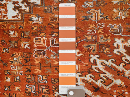 Heriz Heriz hand-knotted worn wool rug in Orange & Black, 10'2" x 13' — SKU O085656 (view 7)