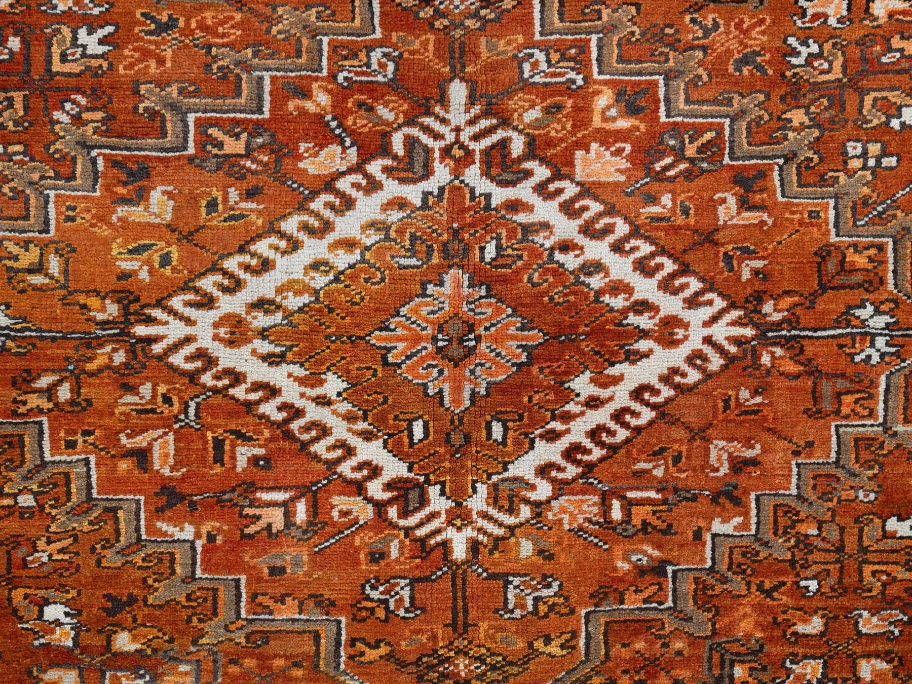 Heriz Heriz hand-knotted worn wool rug in Orange & Black, 10'2" x 13' — SKU O085656 (view 8)