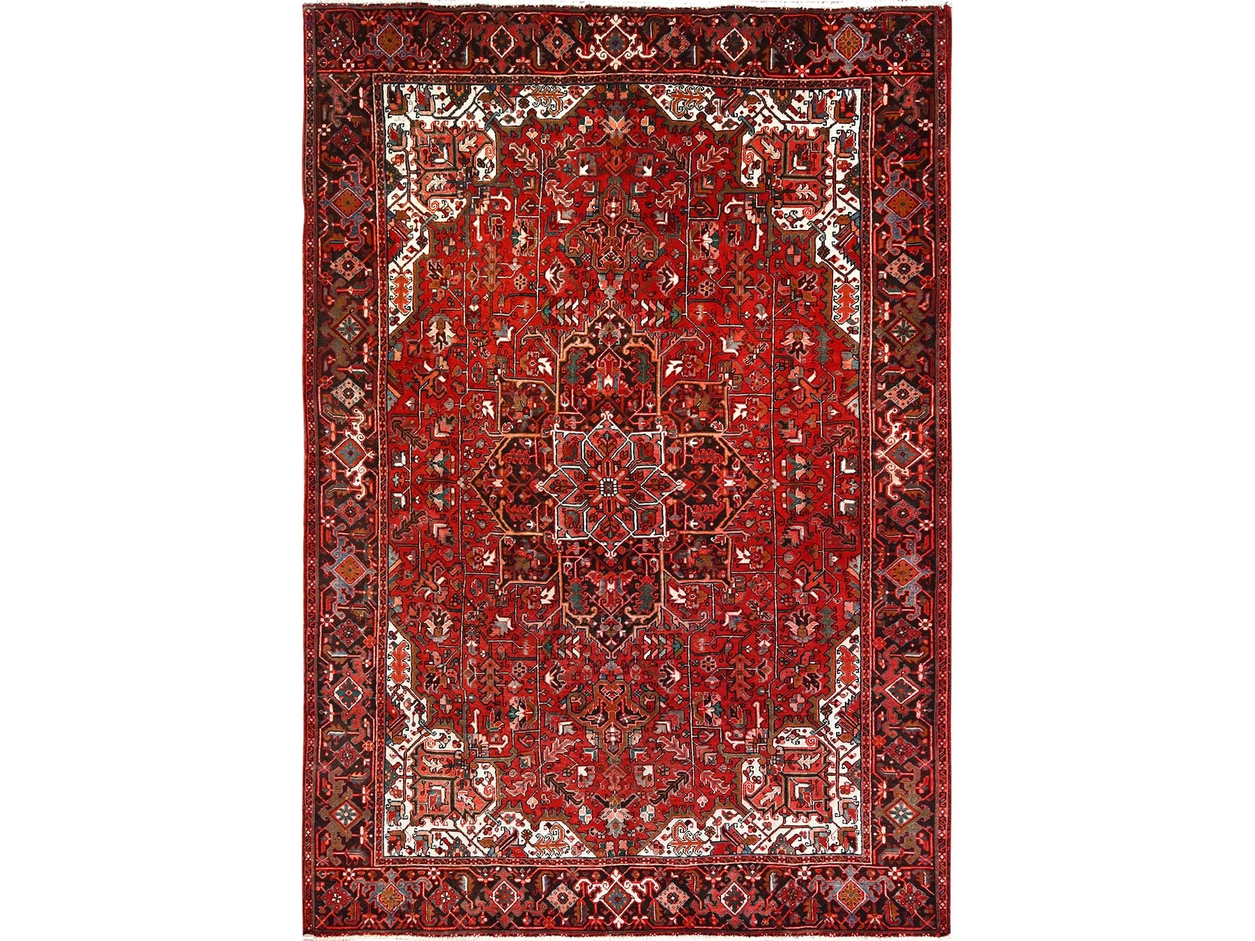Heriz Heriz hand-knotted worn wool rug in Red & Black, 7'7" x 11' — SKU O085659
