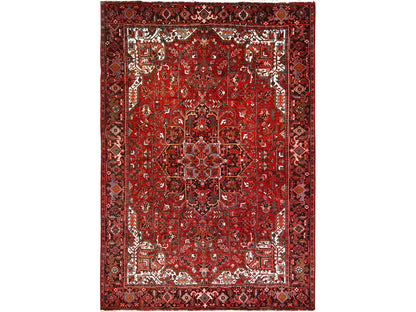 Heriz Heriz hand-knotted worn wool rug in Red & Black, 7'7" x 11' — SKU O085659