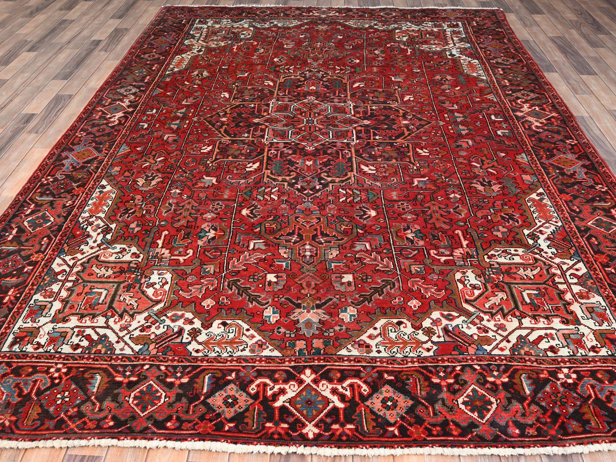 Heriz Heriz hand-knotted worn wool rug in Red & Black, 7'7" x 11' — SKU O085659 (view 2)