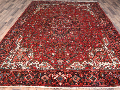 Heriz Heriz hand-knotted worn wool rug in Red & Black, 7'7" x 11' — SKU O085659 (view 2)
