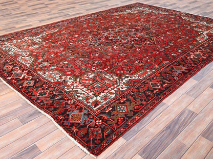 Heriz Heriz hand-knotted worn wool rug in Red & Black, 7'7" x 11' — SKU O085659 (view 3)