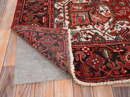 Heriz Heriz hand-knotted worn wool rug in Red & Black, 7'7" x 11' — SKU O085659 (view 4)