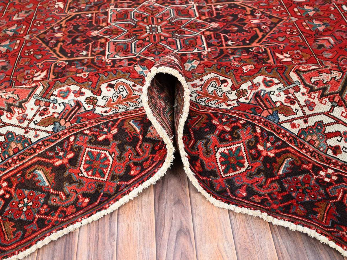 Heriz Heriz hand-knotted worn wool rug in Red & Black, 7'7" x 11' — SKU O085659 (view 5)