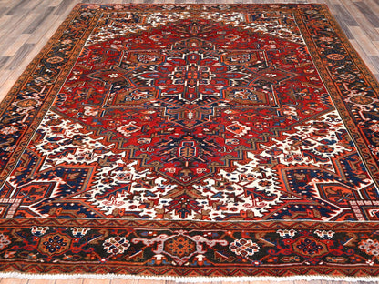 Heriz Heriz hand-knotted worn wool rug in Red & Black, 7'5" x 8'10" — SKU O085681 (view 2)