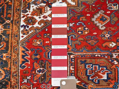 Heriz Heriz hand-knotted worn wool rug in Red & Black, 7'5" x 8'10" — SKU O085681 (view 7)
