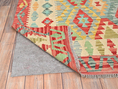 Green 6'8" x 9'10" Flatweave / Kilim Hand woven Wool Rug - Sku: O085704